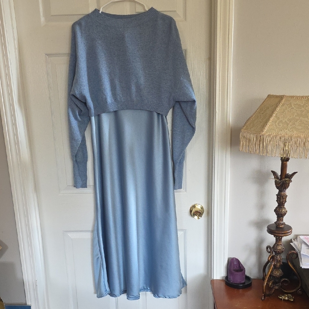 Free People Blue Two-Piece Knit Top & Slip Dress